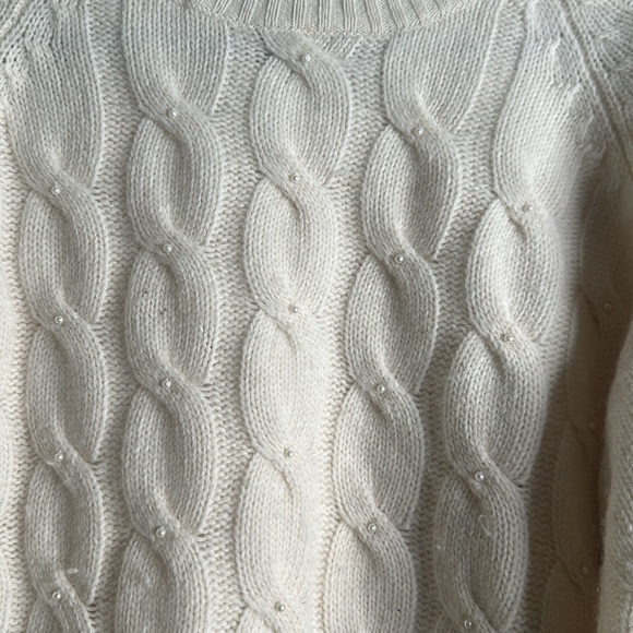 SAKS FIFTH AVENUE ivory lamb wool angora rabbit hair cable knit sweater size M - Picture 3 of 11